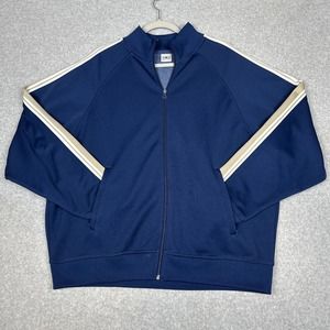 VTG Athletic Works Jacket Mens L Blue Polyester Track Raglan Sleeve Full Zip Y2K